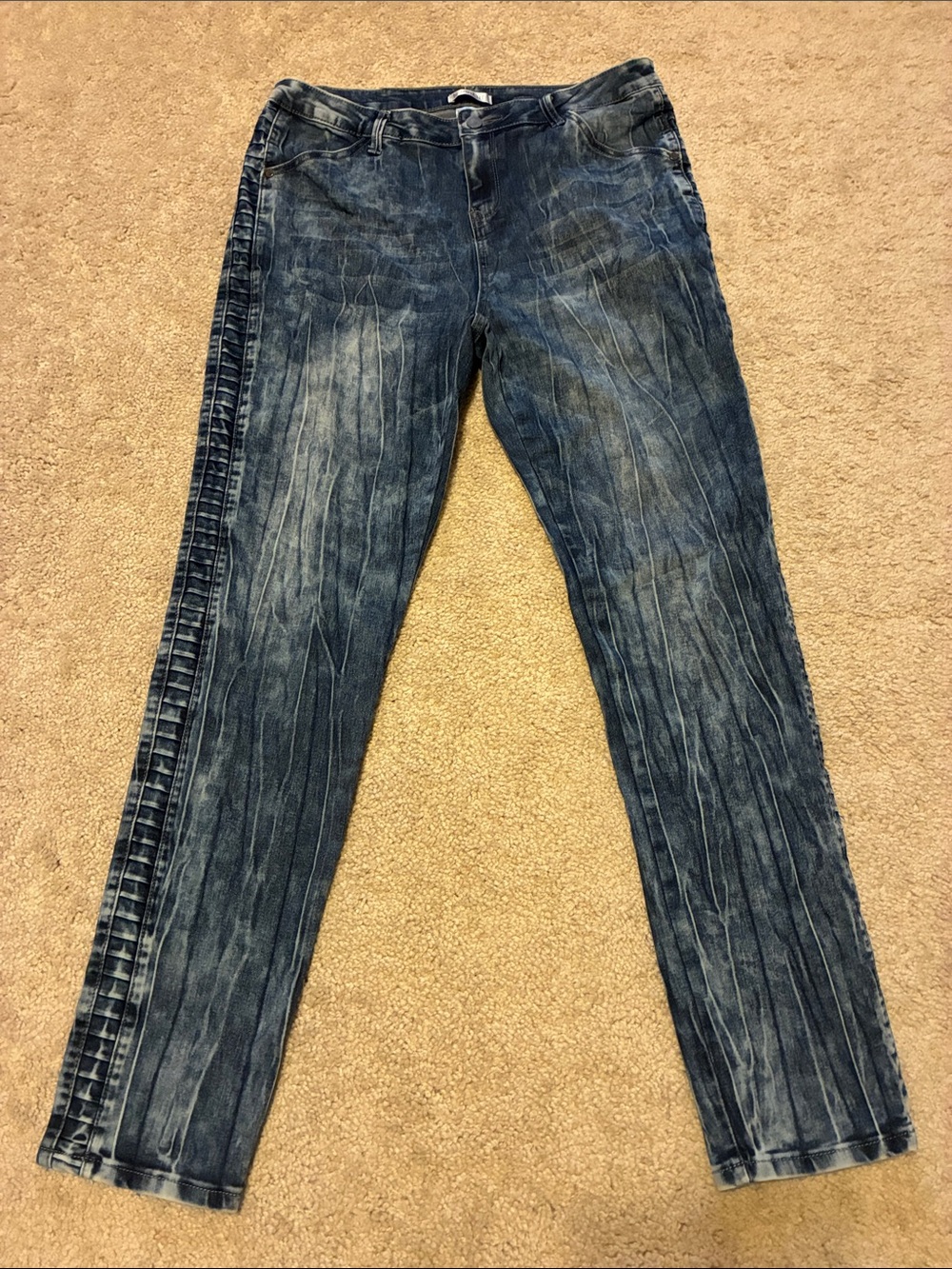 K Jordan Women's Blue Skinny Jeans with Pleated Stripe